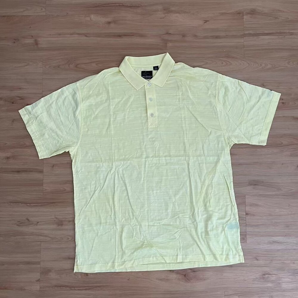 Greg Norman Yellow Striped Golf Casual Mens Short Sleeve Polo Shirt 100% Cotton